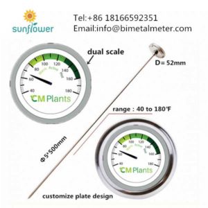 500mm length 52mm Dial Long Stem Agriculture Compost Soil Thermometer