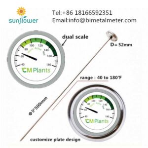 500mm length 54mm Dial diameter Long Stem Agriculture Compost Soil Thermometer