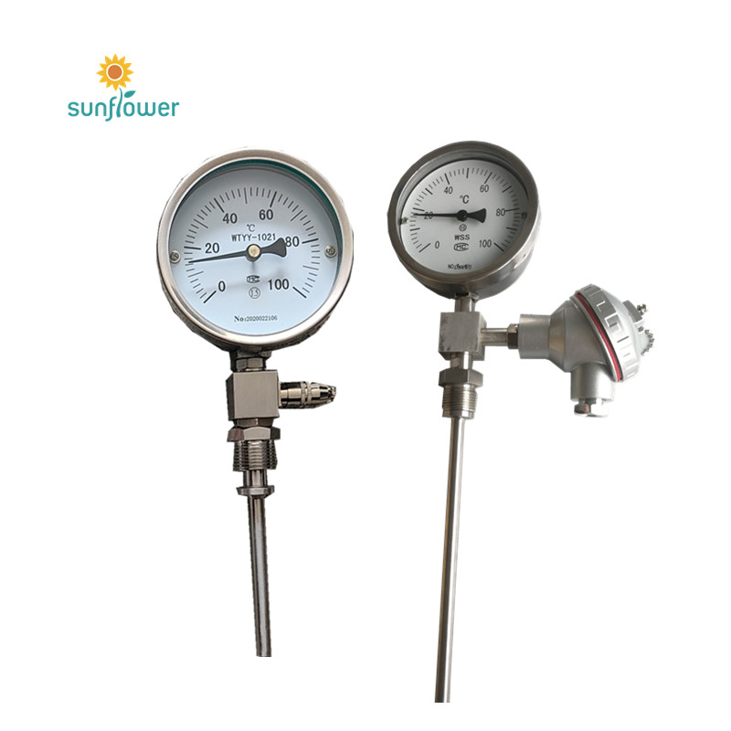 WTYYP-1021 Bimetal thermometer with pt100 RTD 0-150 C bottom connection : M27 x 2.0  stainless Swival Stem sus 304